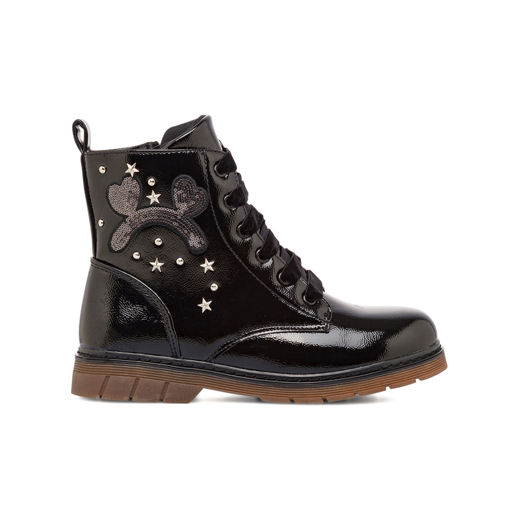 Anfibi neri da ragazza Le Scarpe di Alice effetto vernice