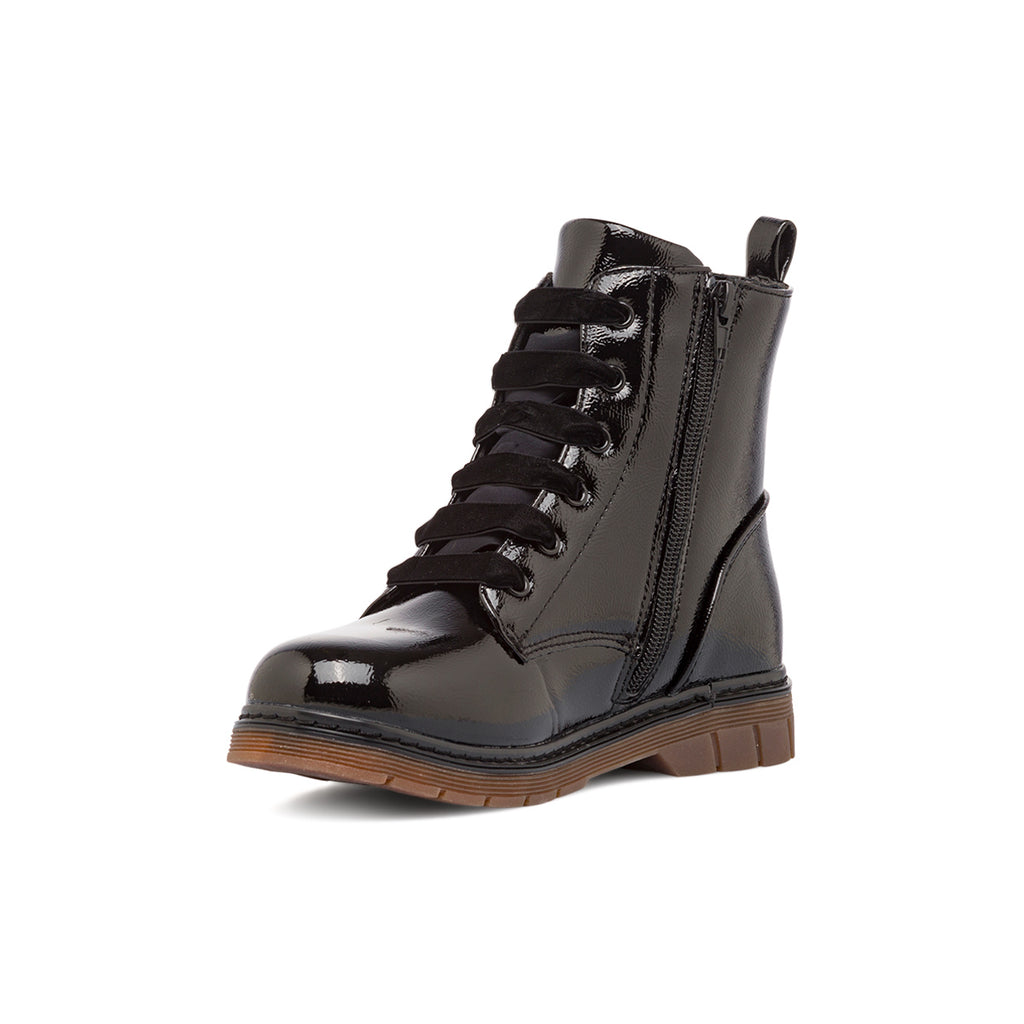 Anfibi neri da ragazza Le Scarpe di Alice effetto vernice