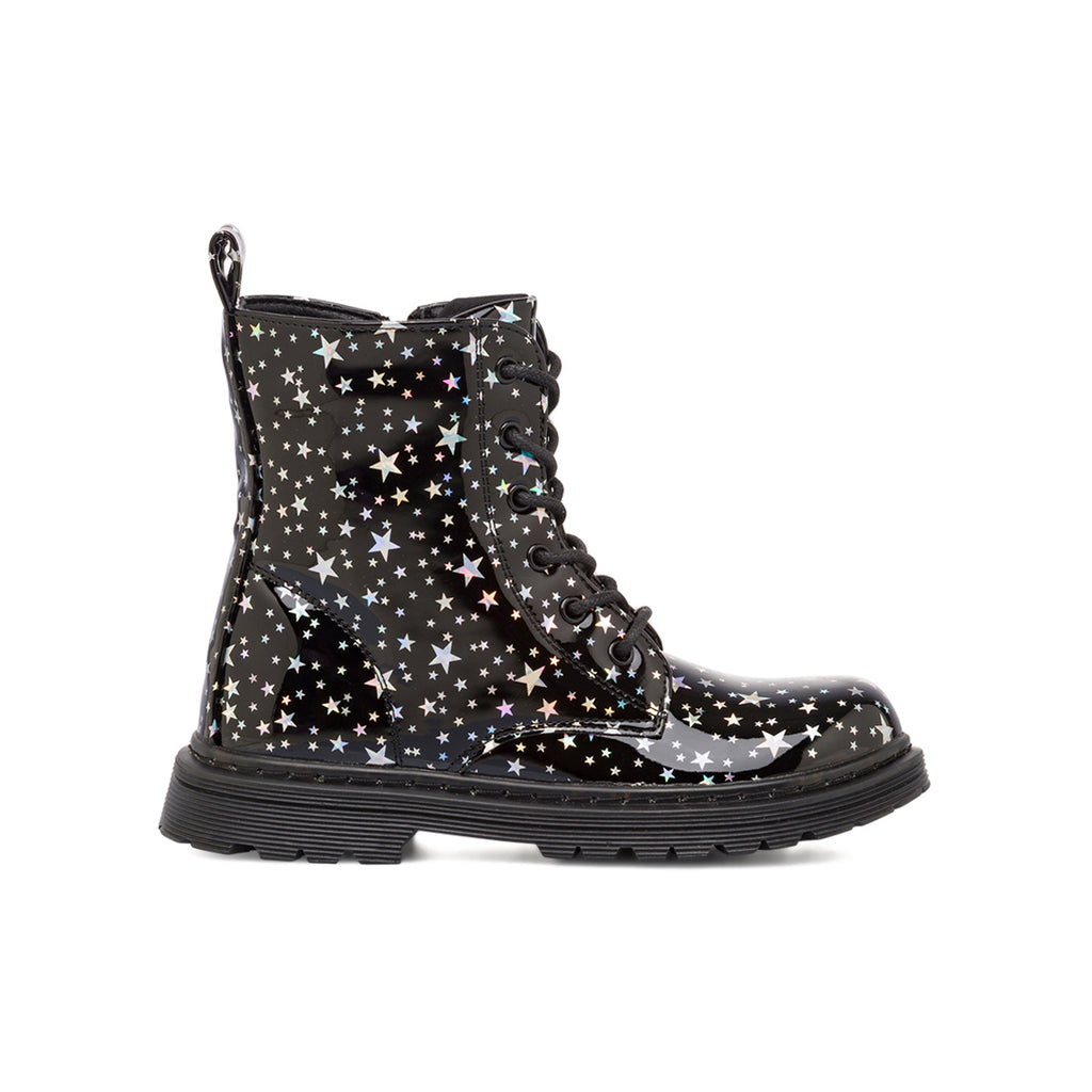 Anfibi neri da ragazza Le scarpe di Alice con dettaglio stelle argento