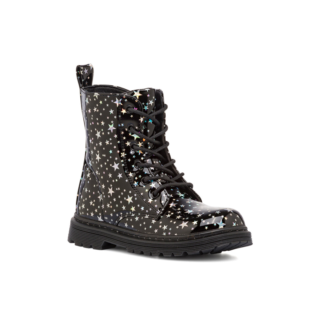 Anfibi neri da ragazza Le scarpe di Alice con dettaglio stelle argento