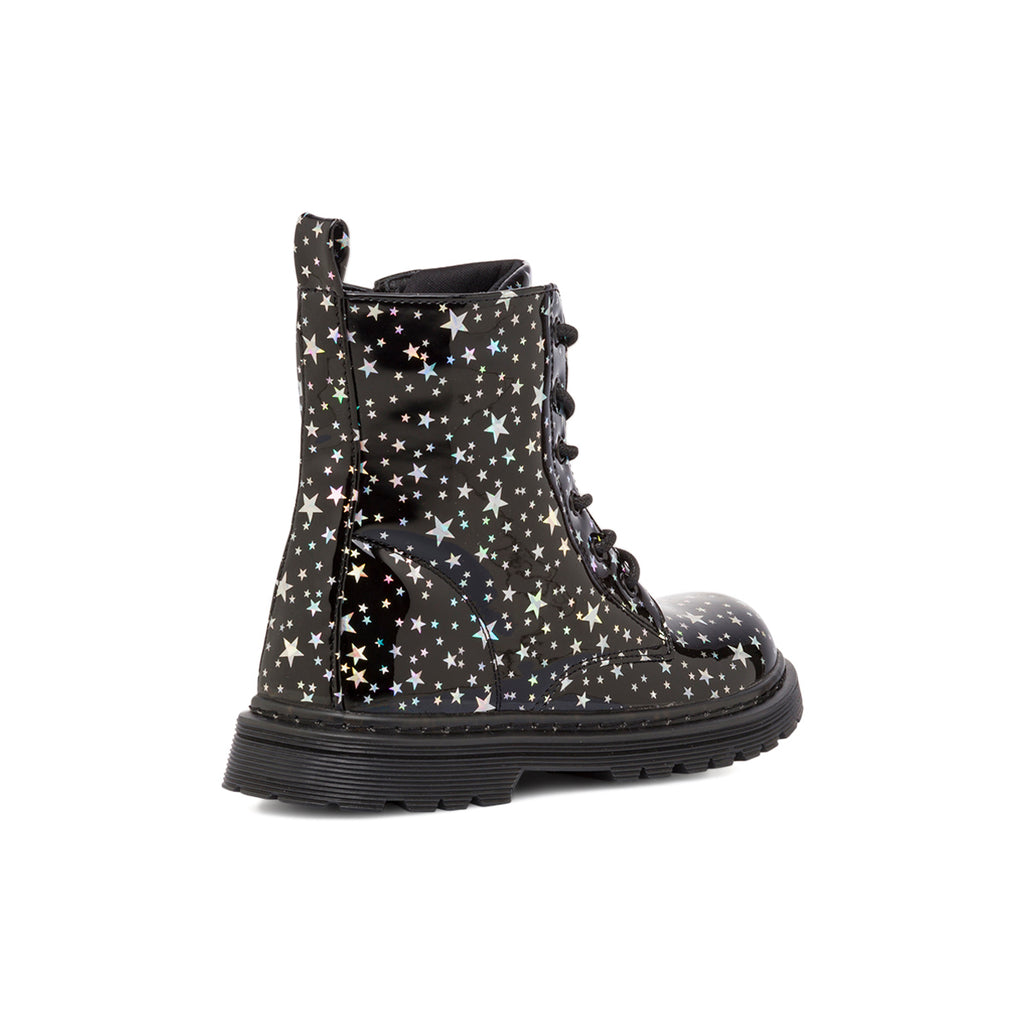 Anfibi neri da ragazza Le scarpe di Alice con dettaglio stelle argento