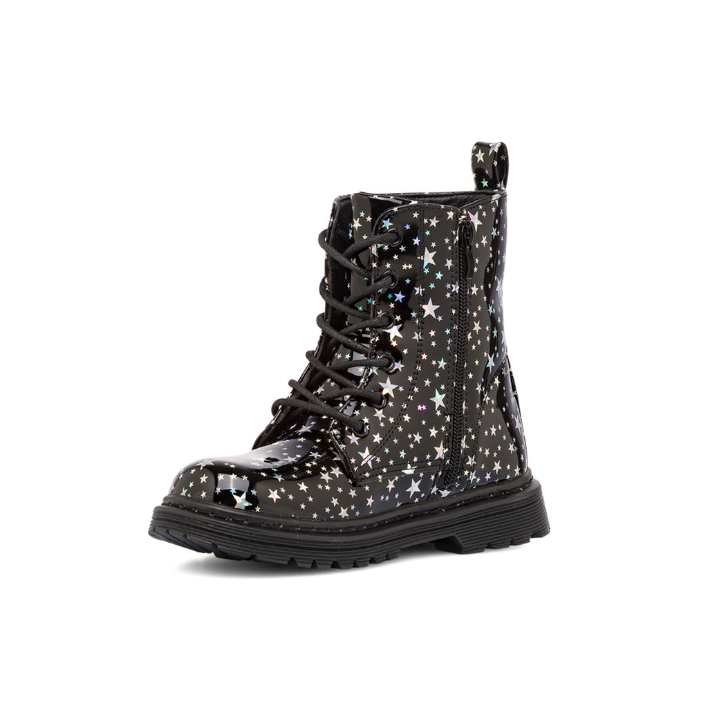 Anfibi neri da ragazza Le scarpe di Alice con dettaglio stelle argento