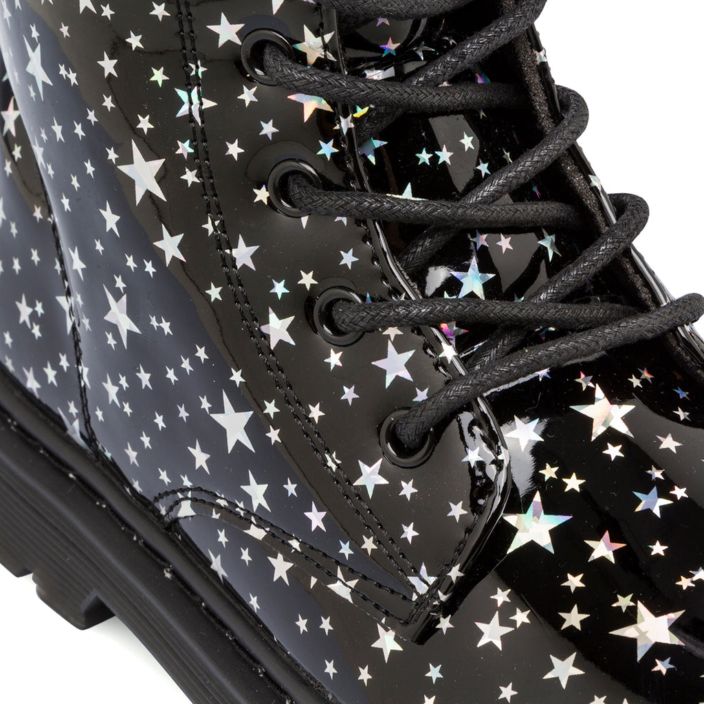 Anfibi neri da ragazza Le scarpe di Alice con dettaglio stelle argento