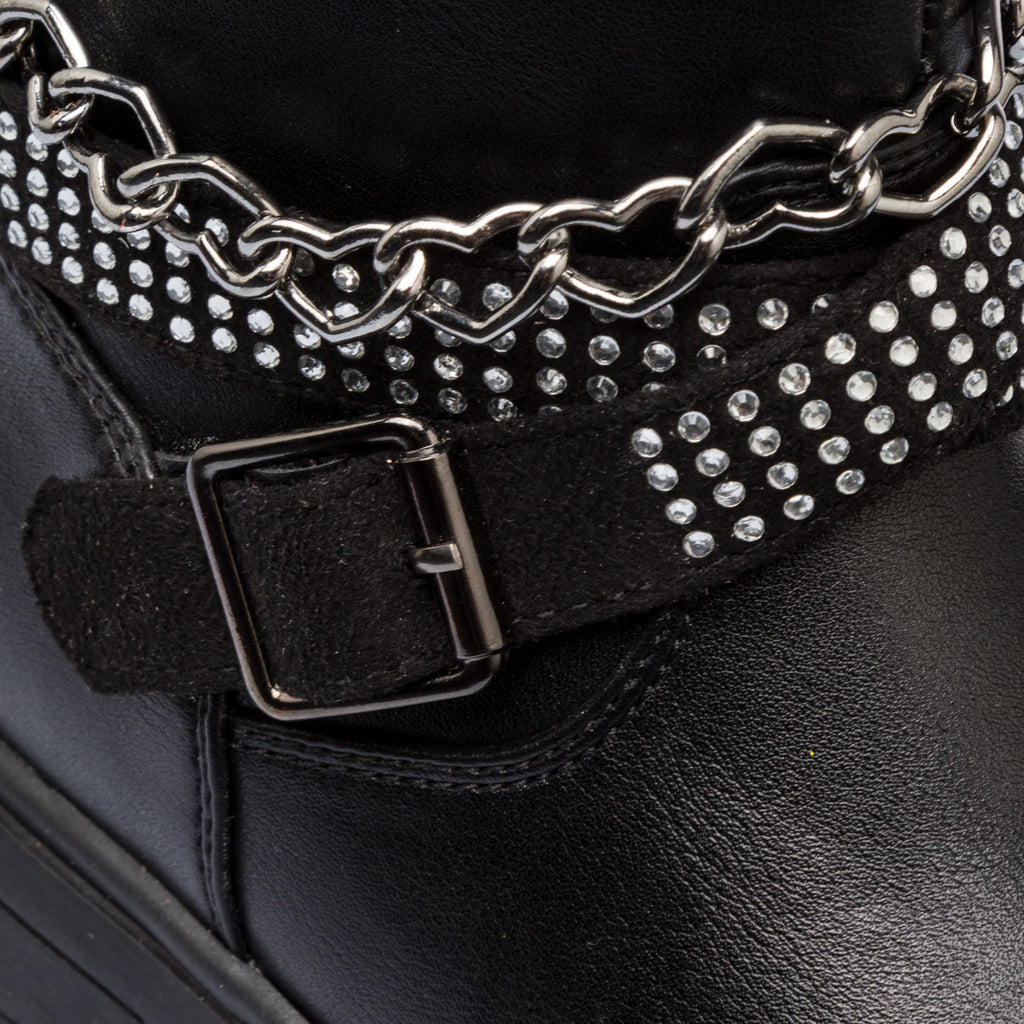 Stivaletti neri da ragazza Le scarpe di Alice con strass e catenella