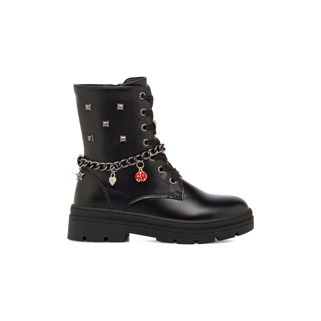 Anfibi da Ragazza neri con borchie e catena con charms Swish Jeans