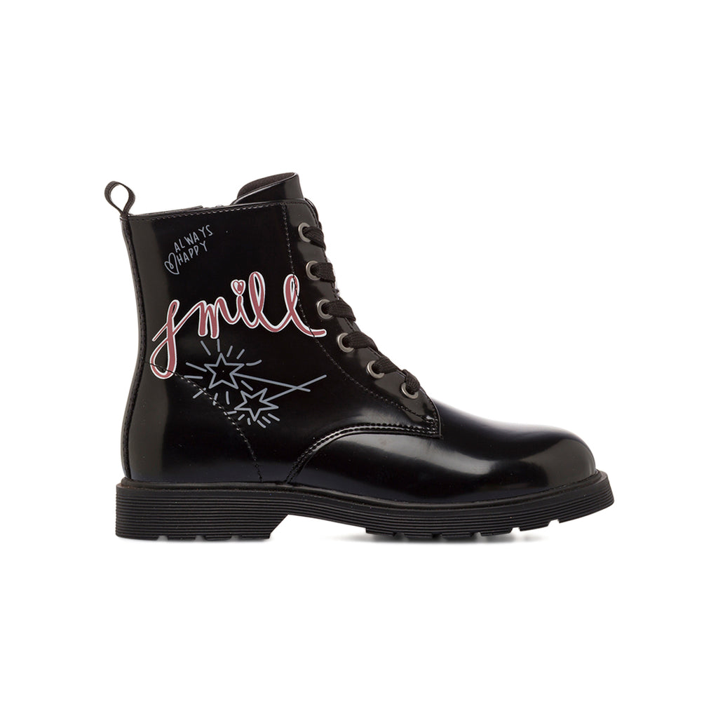 Anfibi da Ragazza neri lucidi con stampa grafica Smile Swish Jeans