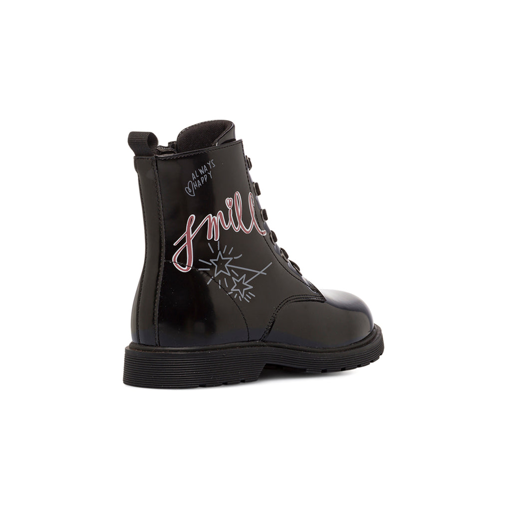 Anfibi da Ragazza neri lucidi con stampa grafica Smile Swish Jeans