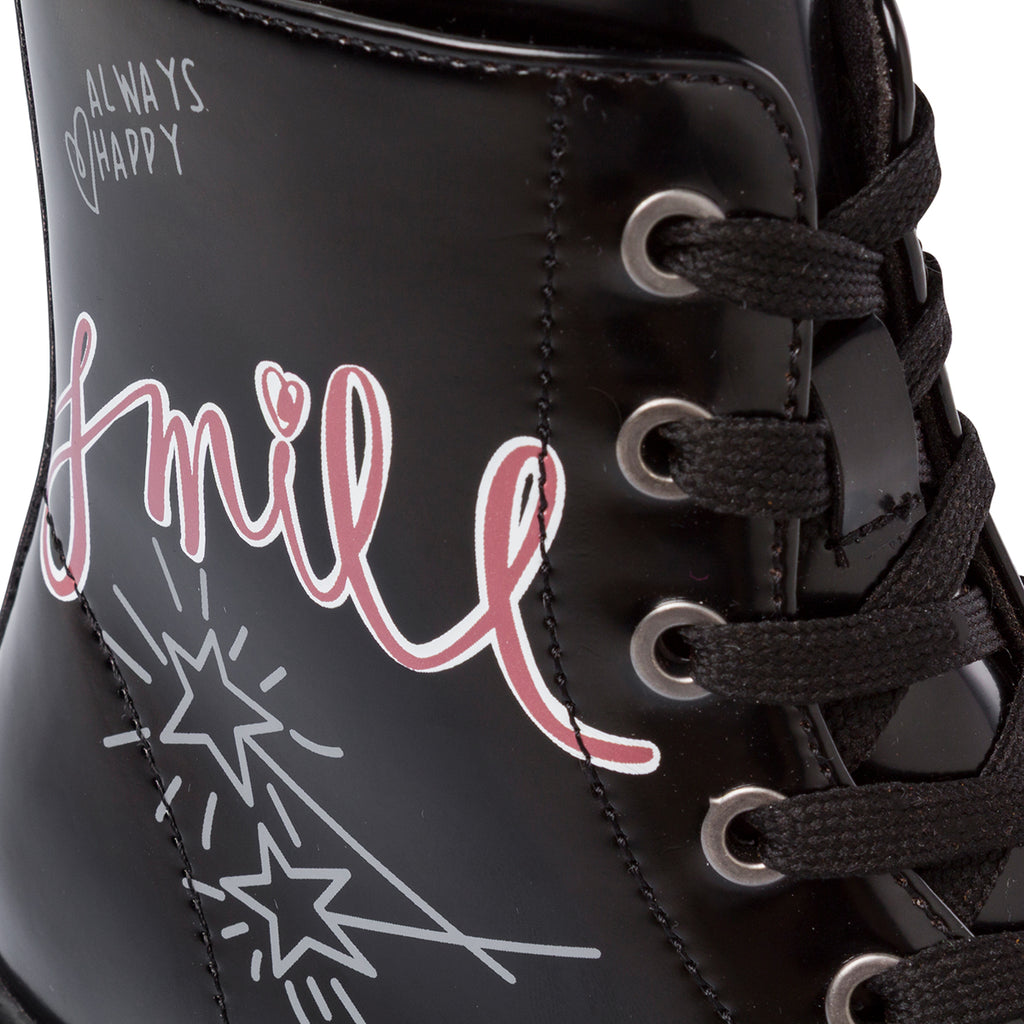 Anfibi da Ragazza neri lucidi con stampa grafica Smile Swish Jeans
