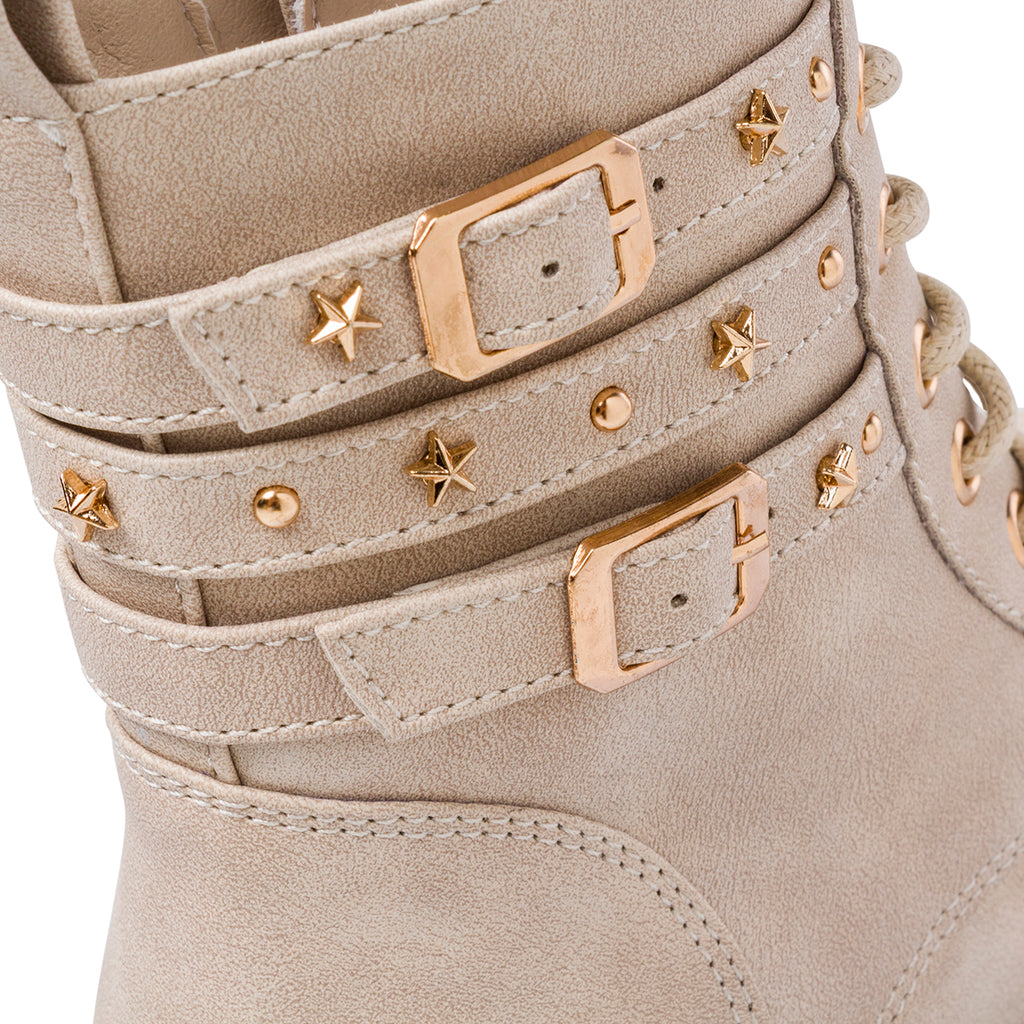 Anfibi beige da Bambina e Ragazza con fibbie e stelle Dieci Baci
