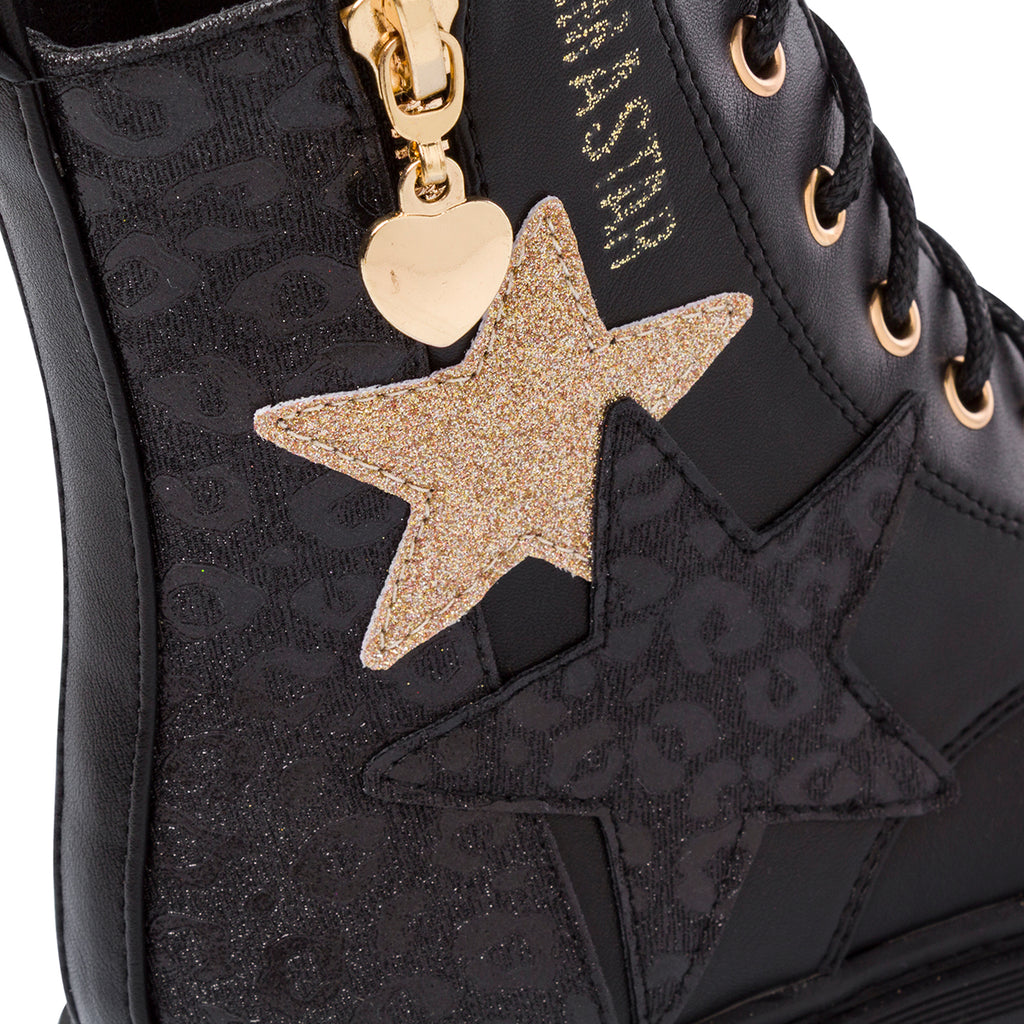 Anfibi neri bambina e ragazza con stelle glitter dorate Dieci Baci