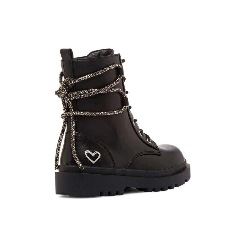 Anfibi neri da Ragazza con catena strass e cuore Dieci Baci