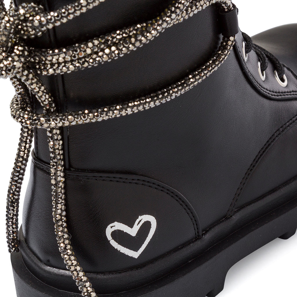 Anfibi neri da Ragazza con catena strass e cuore Dieci Baci