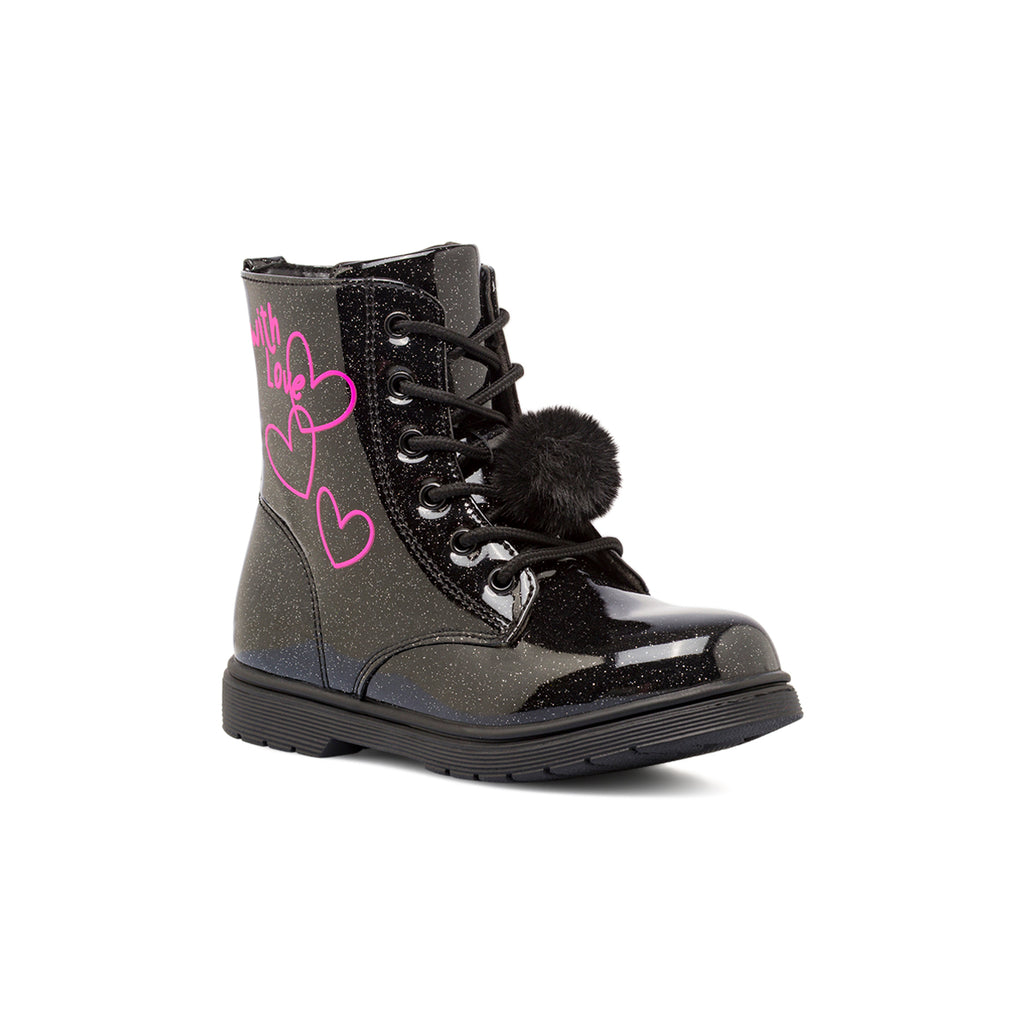 Anfibi da bambina neri con glitter effetto vernice Dieci Baci