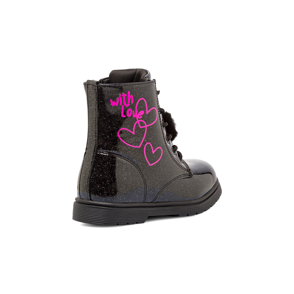 Anfibi da bambina neri con glitter effetto vernice Dieci Baci