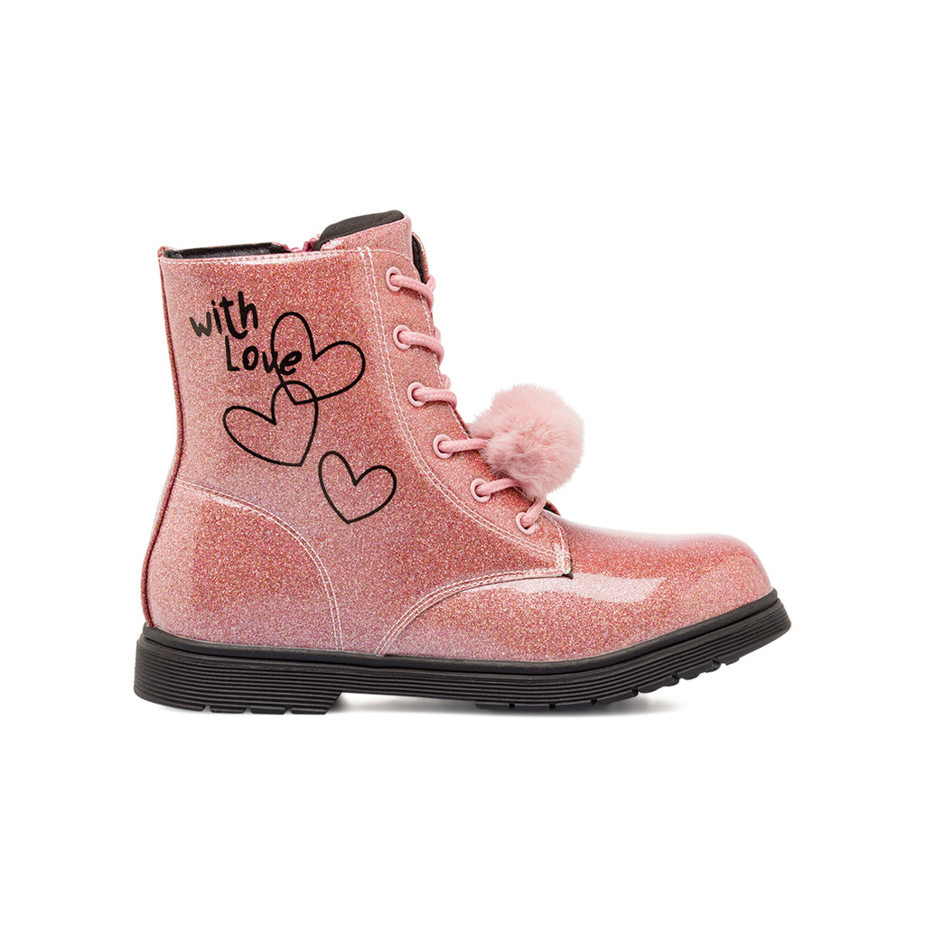 Anfibi da Ragazza Dieci Baci rosa glitter con pon pon