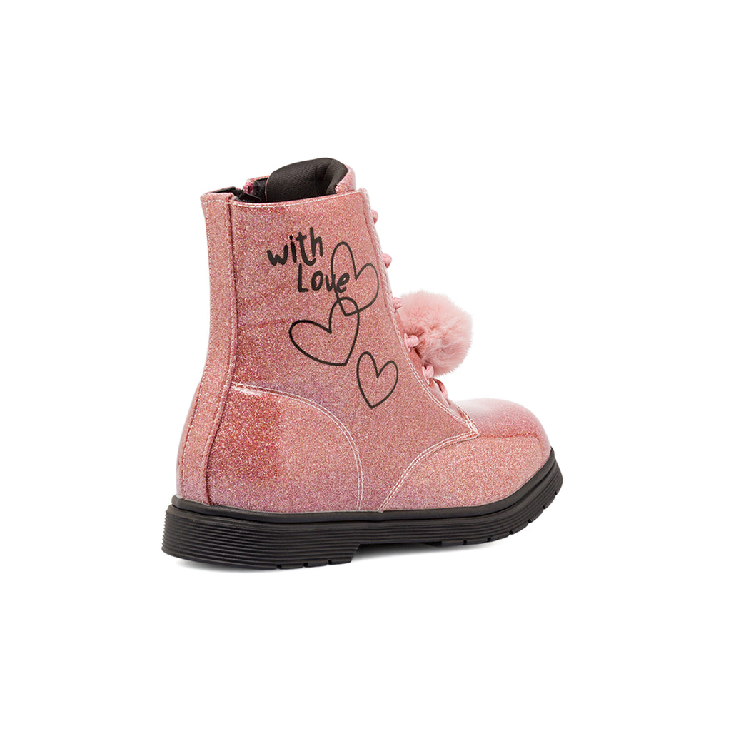 Anfibi da Ragazza Dieci Baci rosa glitter con pon pon