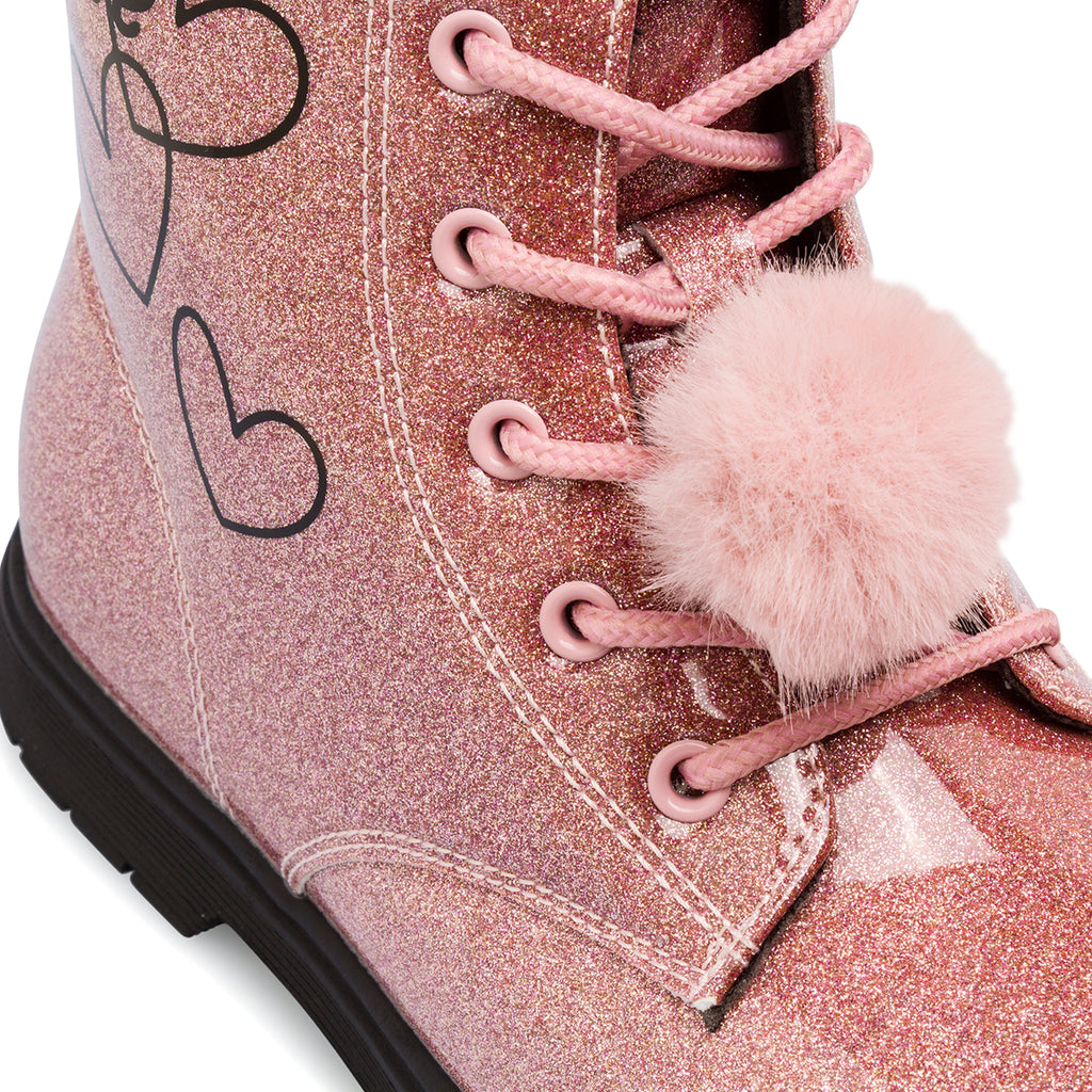 Anfibi da Ragazza Dieci Baci rosa glitter con pon pon