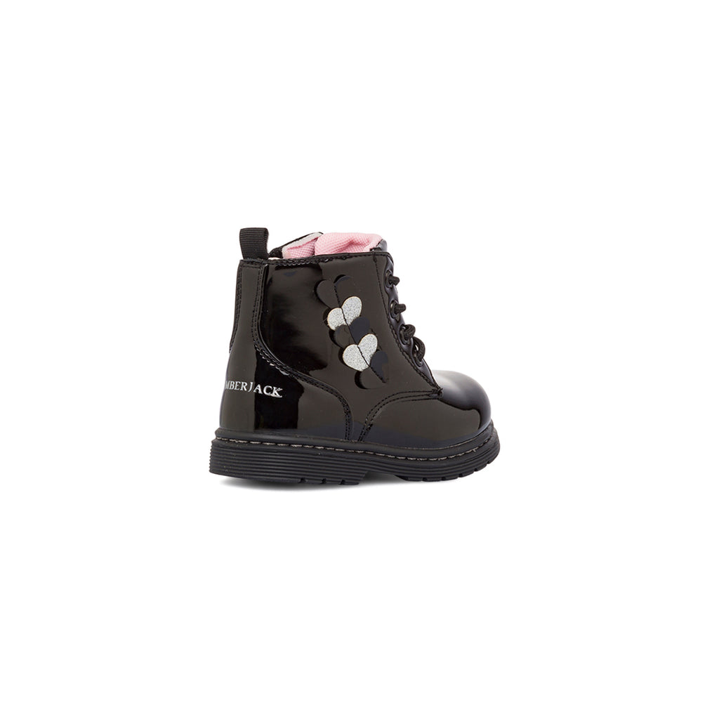 Anfibi primi passi bambina neri effetto vernice con dettaglio glitter Lumberjack