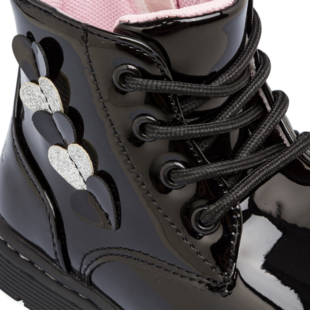 Anfibi primi passi bambina neri effetto vernice con dettaglio glitter Lumberjack