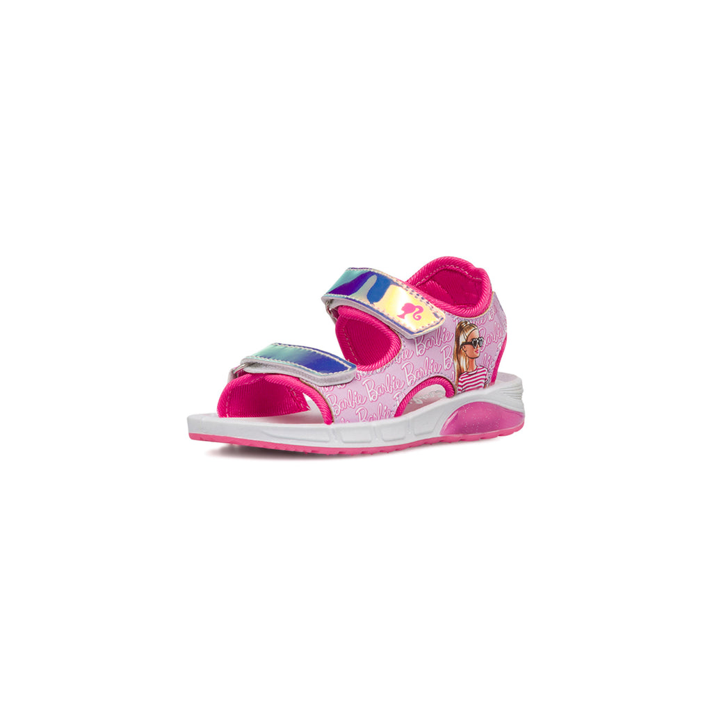 Sandali da bambina fucsia con luci e patch Barbie