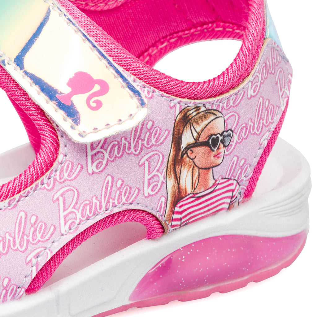 Sandali da bambina fucsia con luci e patch Barbie