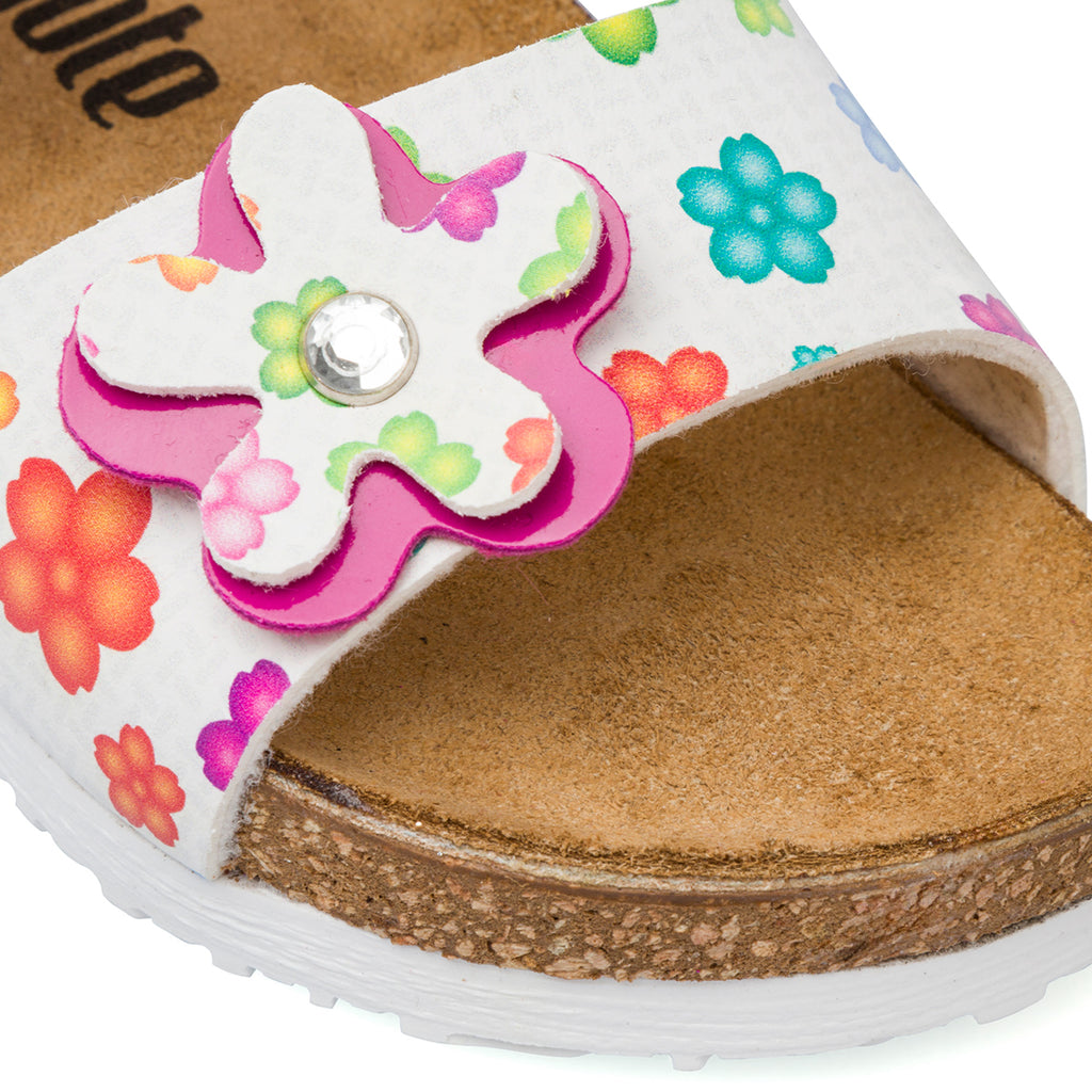 Sandali bianchi da Bambina con fiori e cinturino con fibbia regolabile Settenote