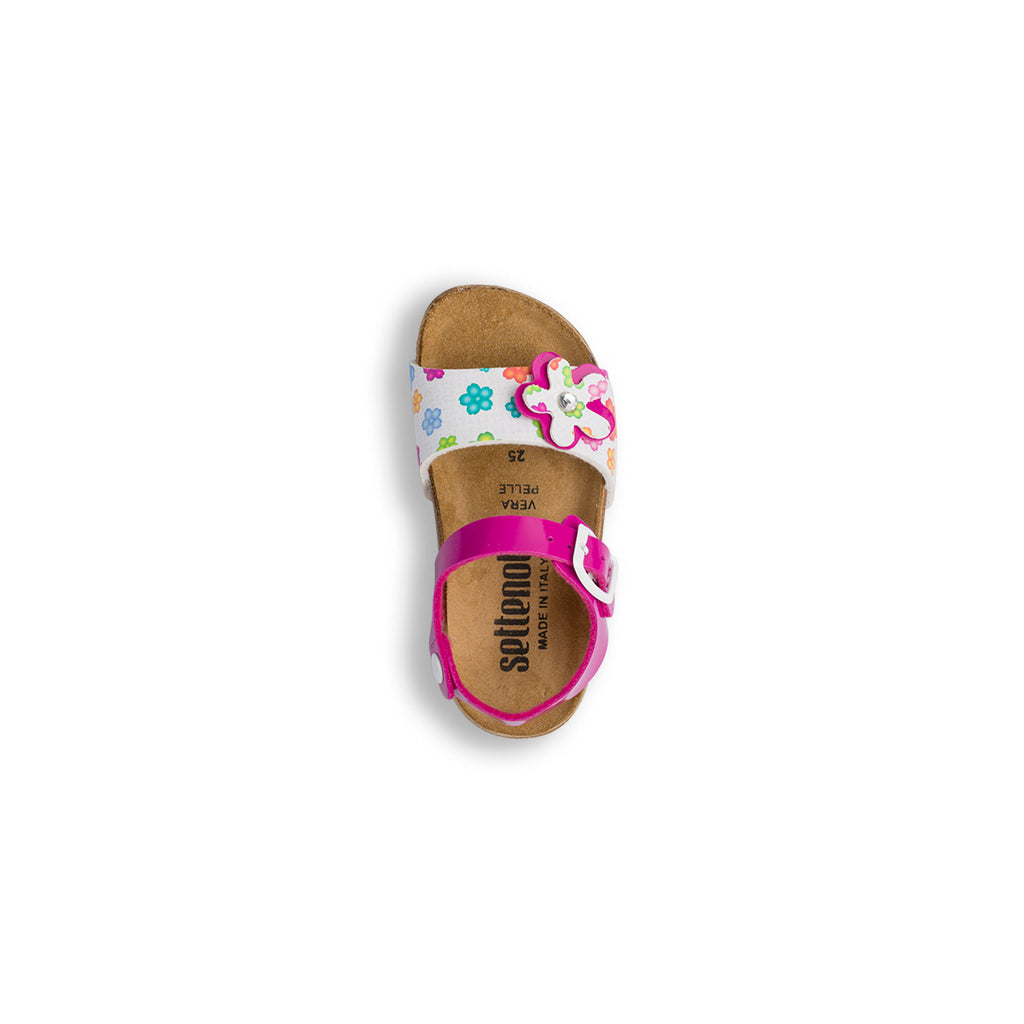 Sandali bianchi da Bambina con fiori e cinturino con fibbia regolabile Settenote