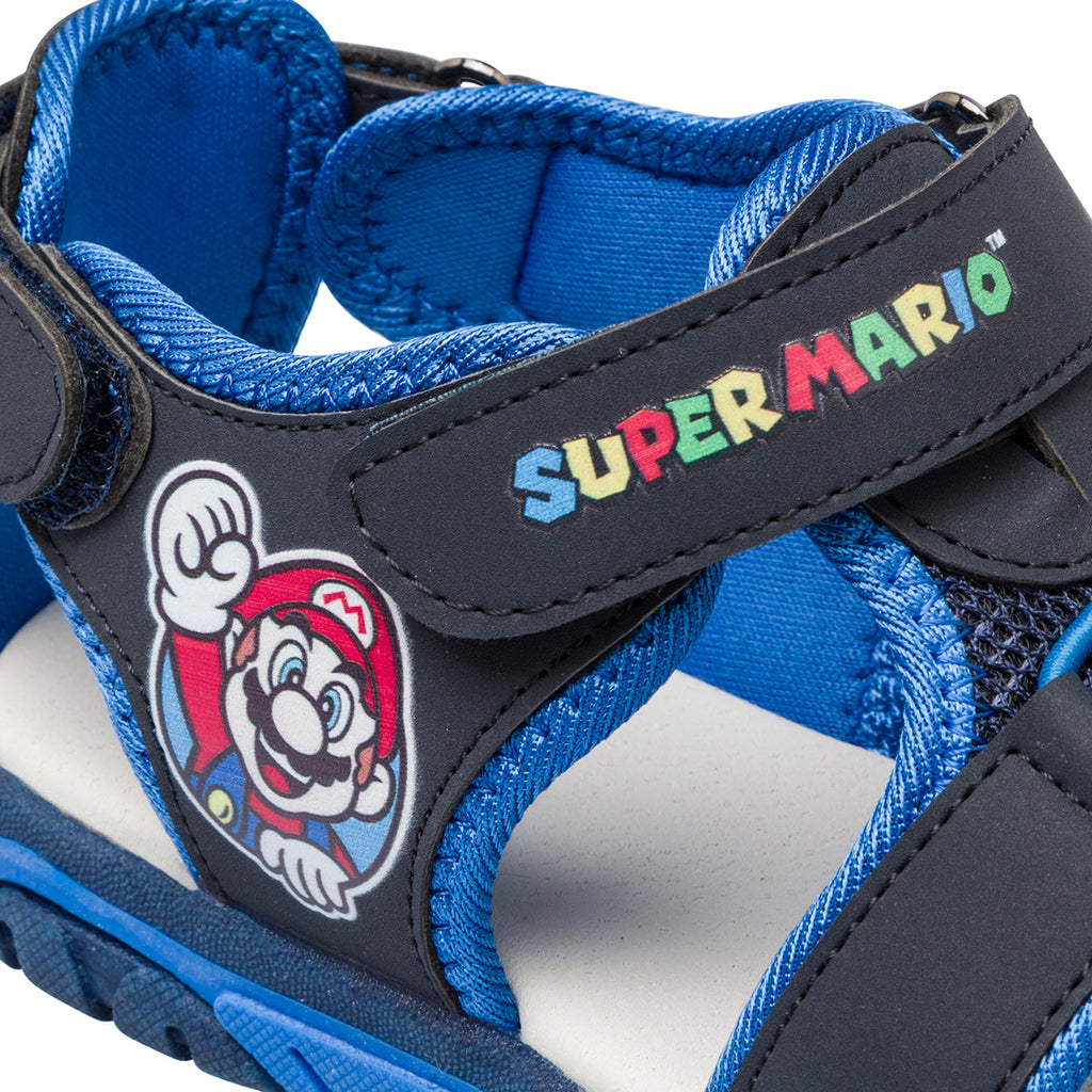 Sandali da bambino blu e azzurro con logo Super Mario