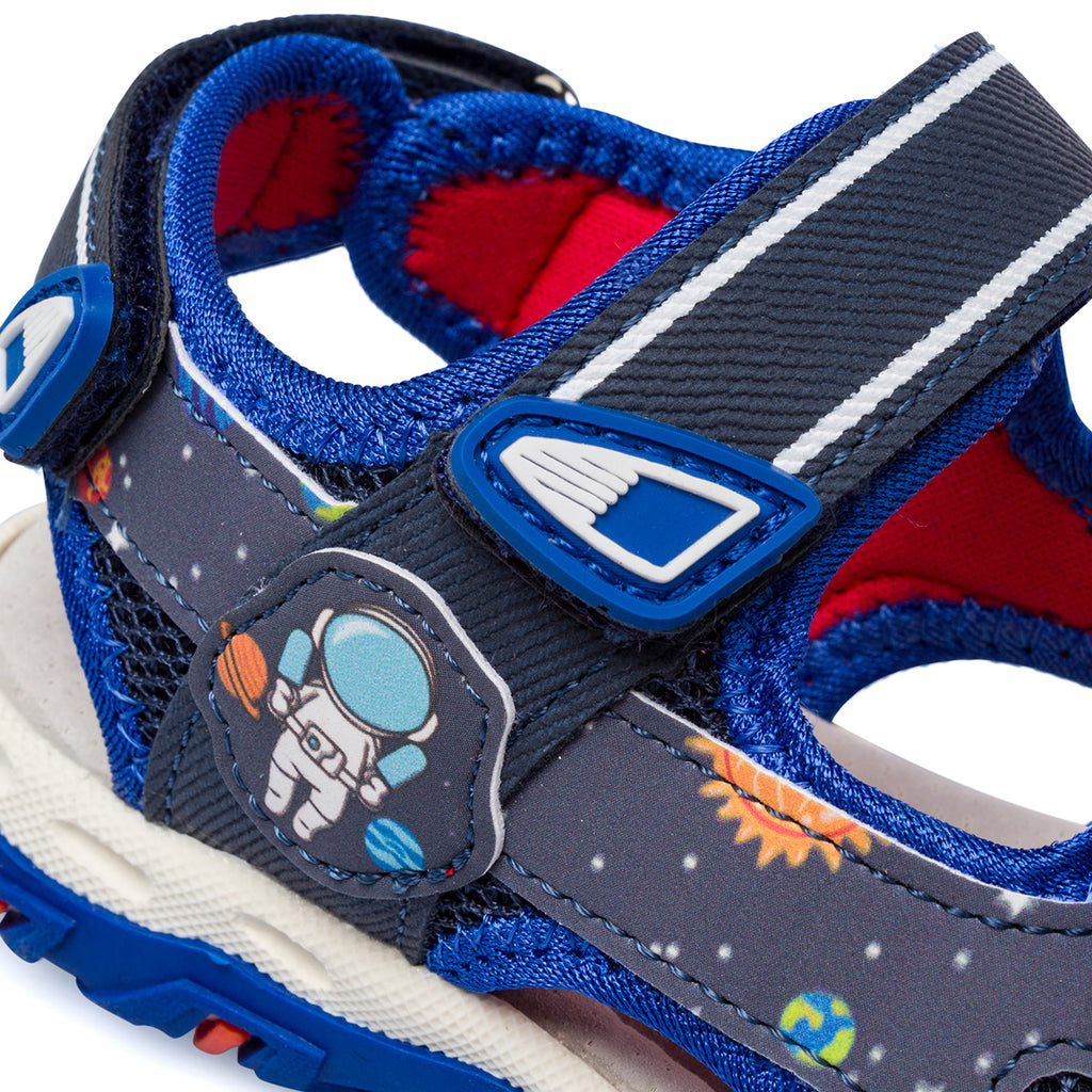 Sandali blu da Bambino con stampe colorate e strappo in velcro Space Boy