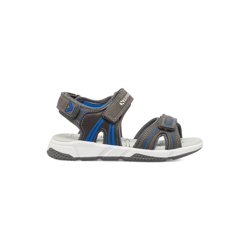 Sandali grigi da Bambino con inserti blu e doppio strappo Superga