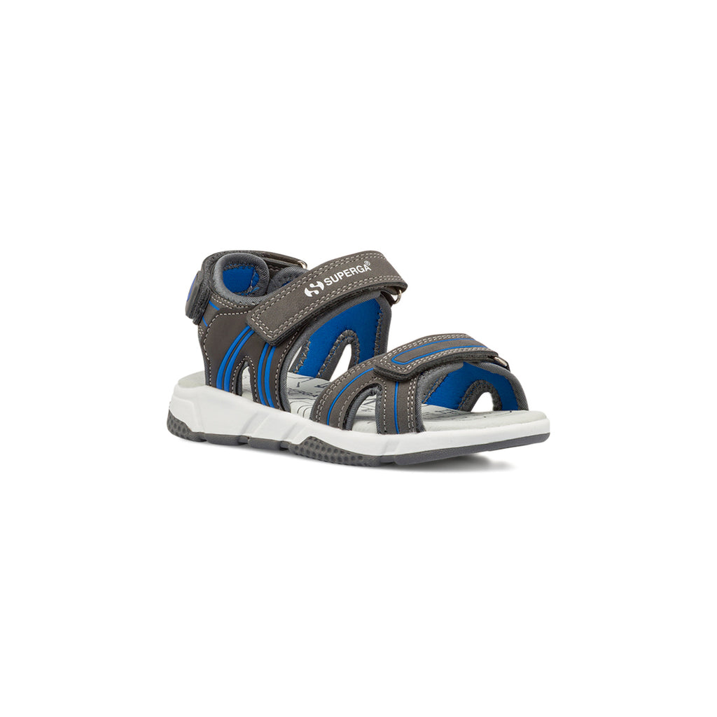 Sandali grigi da Bambino con inserti blu e doppio strappo Superga