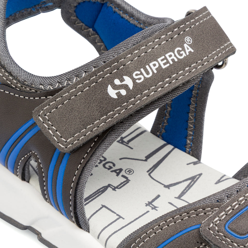 Sandali grigi da Bambino con inserti blu e doppio strappo Superga