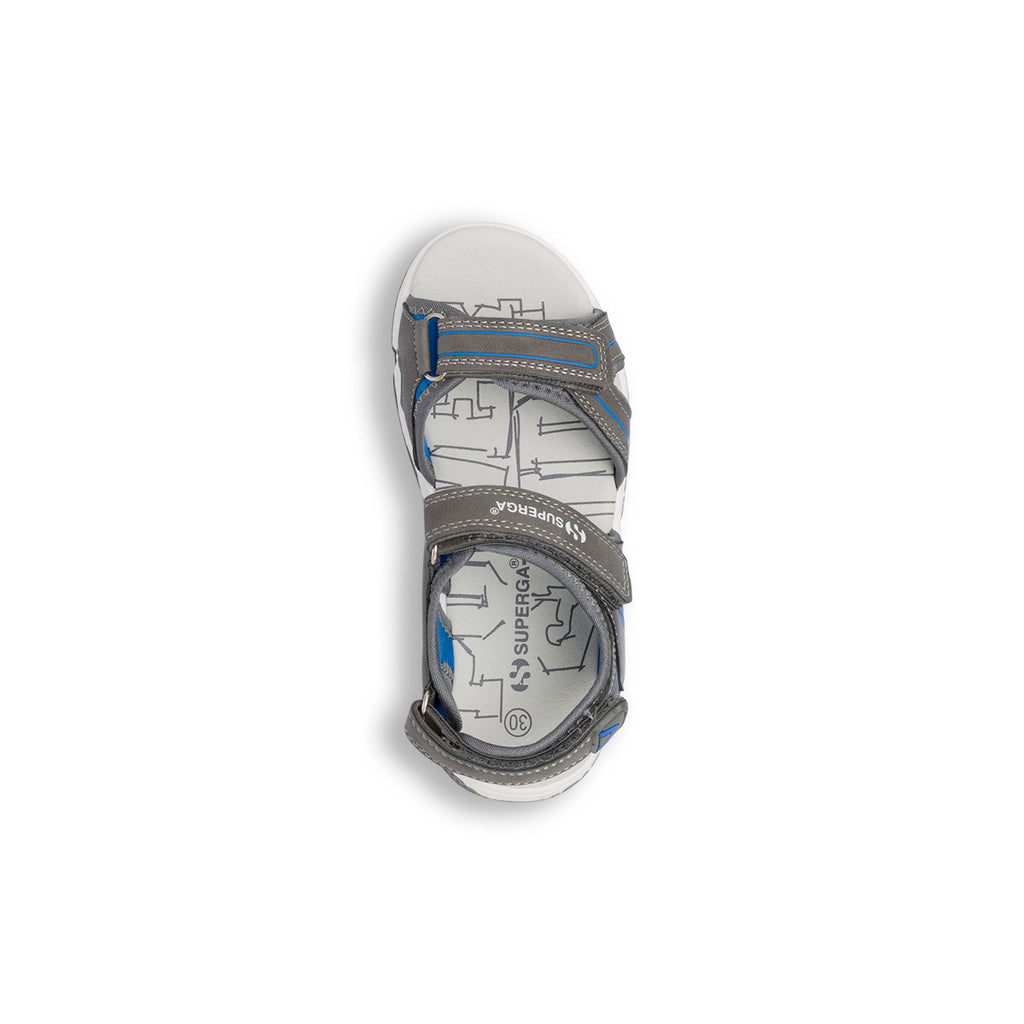 Sandali grigi da Bambino con inserti blu e doppio strappo Superga