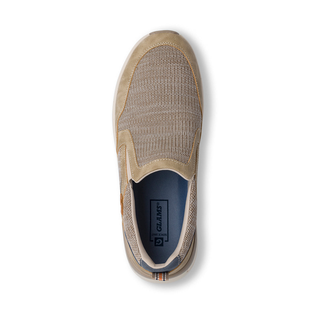 Scarpe slip-on uomo in tessuto beige traspirante con suola flessibile Glams