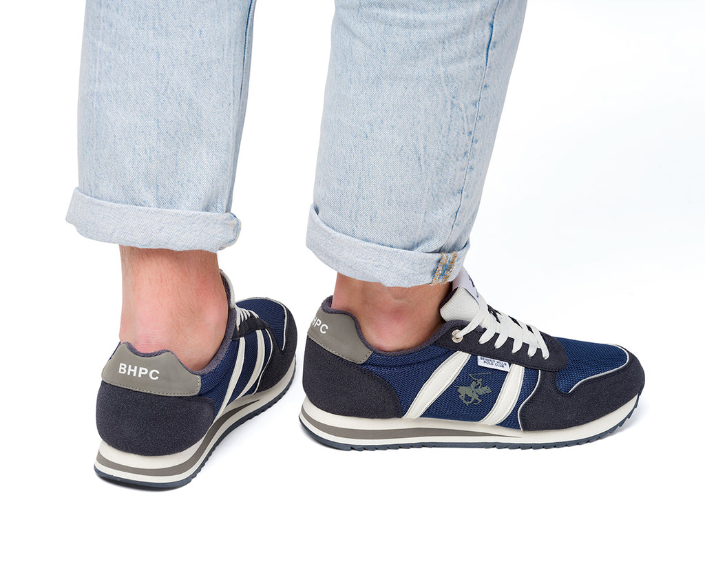 Sneakers blu da uomo con logo laterale Beverly Hills Polo Club
