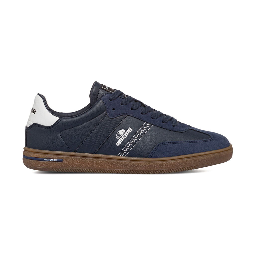 Sneakers casual da uomo blu con dettagli bianchi e logo Americanino