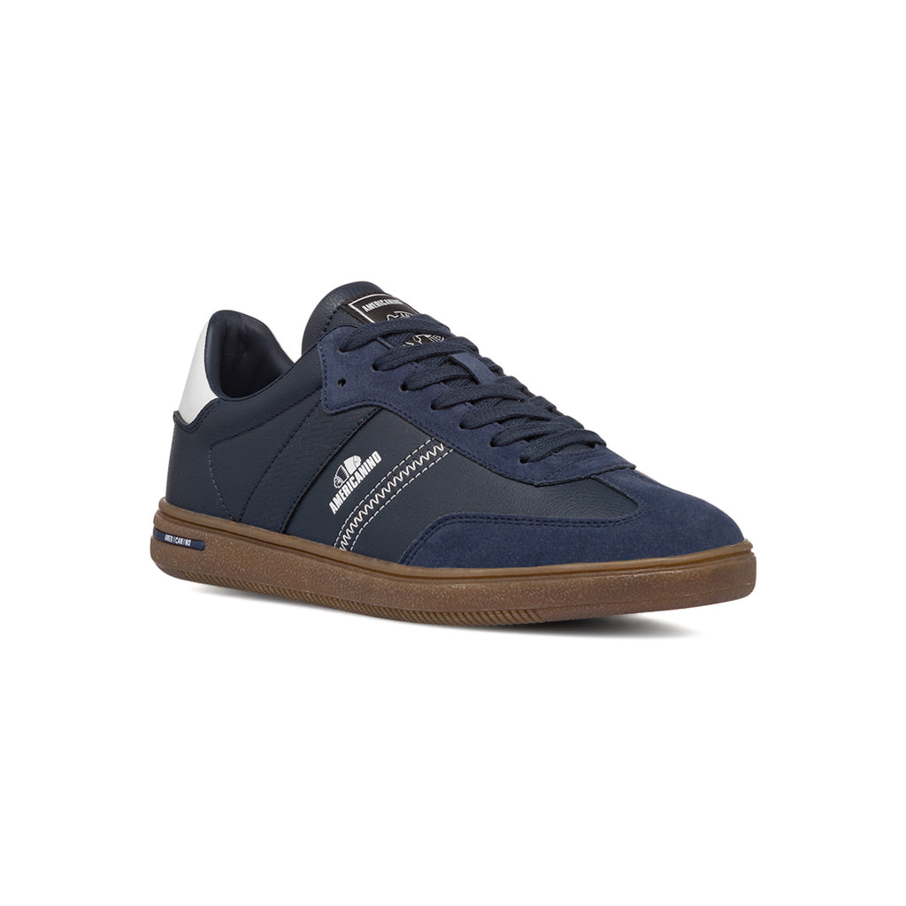 Sneakers casual da uomo blu con dettagli bianchi e logo Americanino