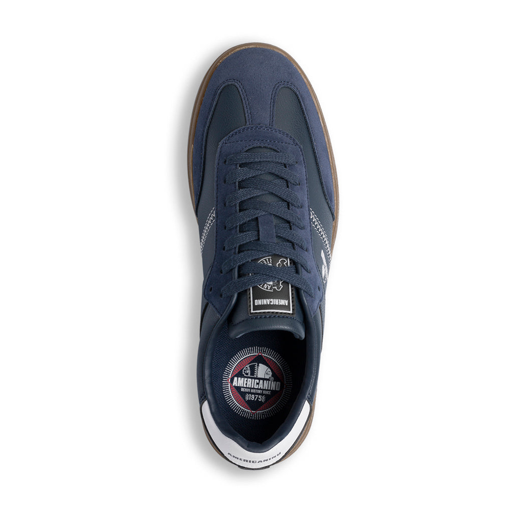 Sneakers casual da uomo blu con dettagli bianchi e logo Americanino