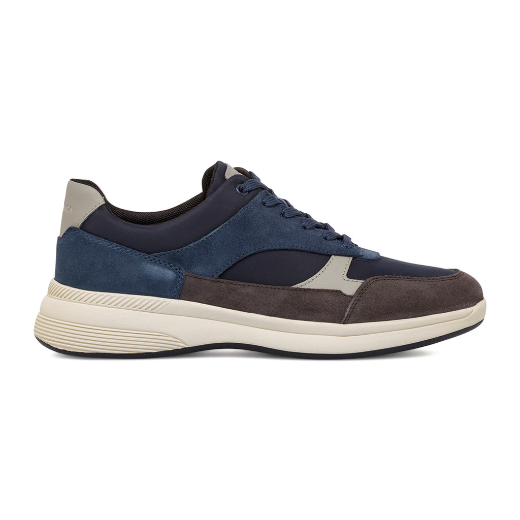 Sneakers traspiranti da uomo blu e grigie in pelle Geox