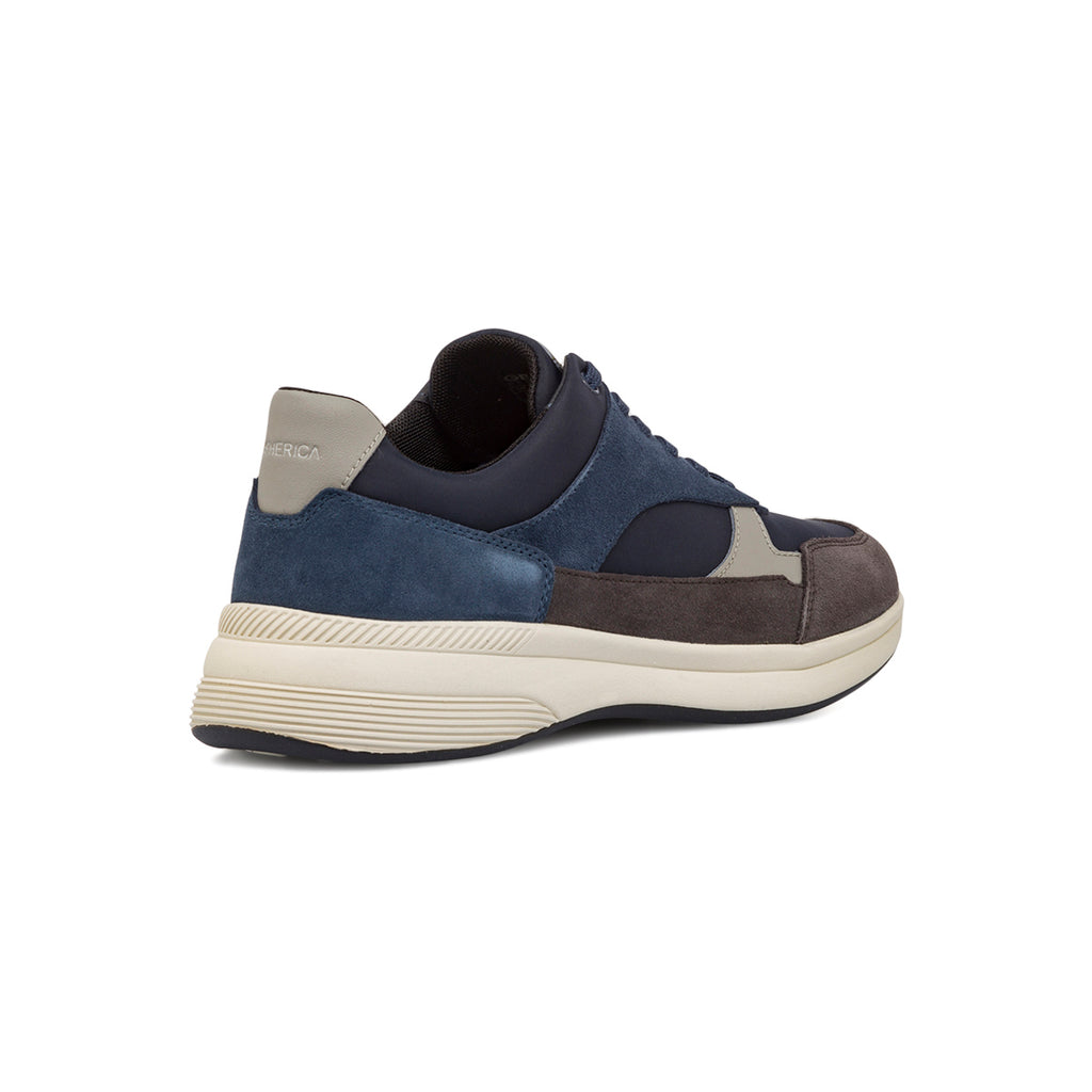 Sneakers traspiranti da uomo blu e grigie in pelle Geox