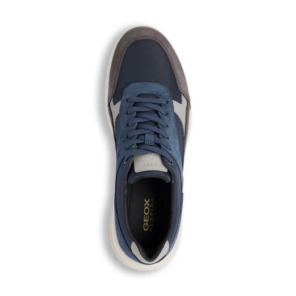Sneakers traspiranti da uomo blu e grigie in pelle Geox