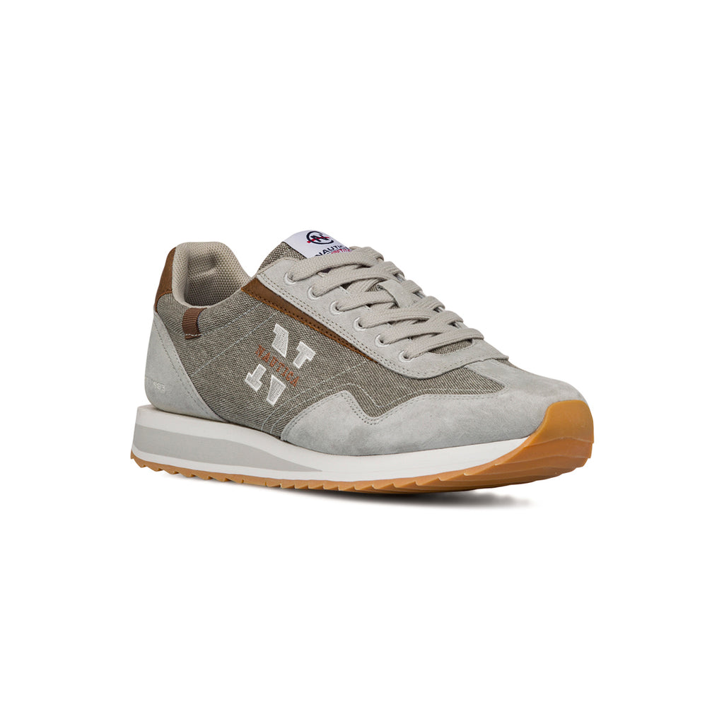 Sneakers da uomo in suede e canvas grigie con dettaglio logo Nautica