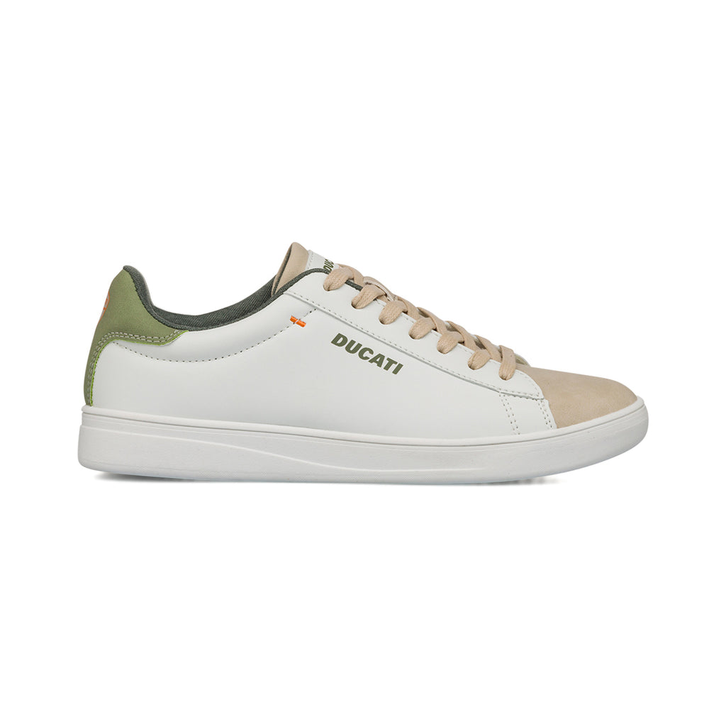 Sneakers bianche e beige da Uomo con dettaglio verde sul tallone Ducati