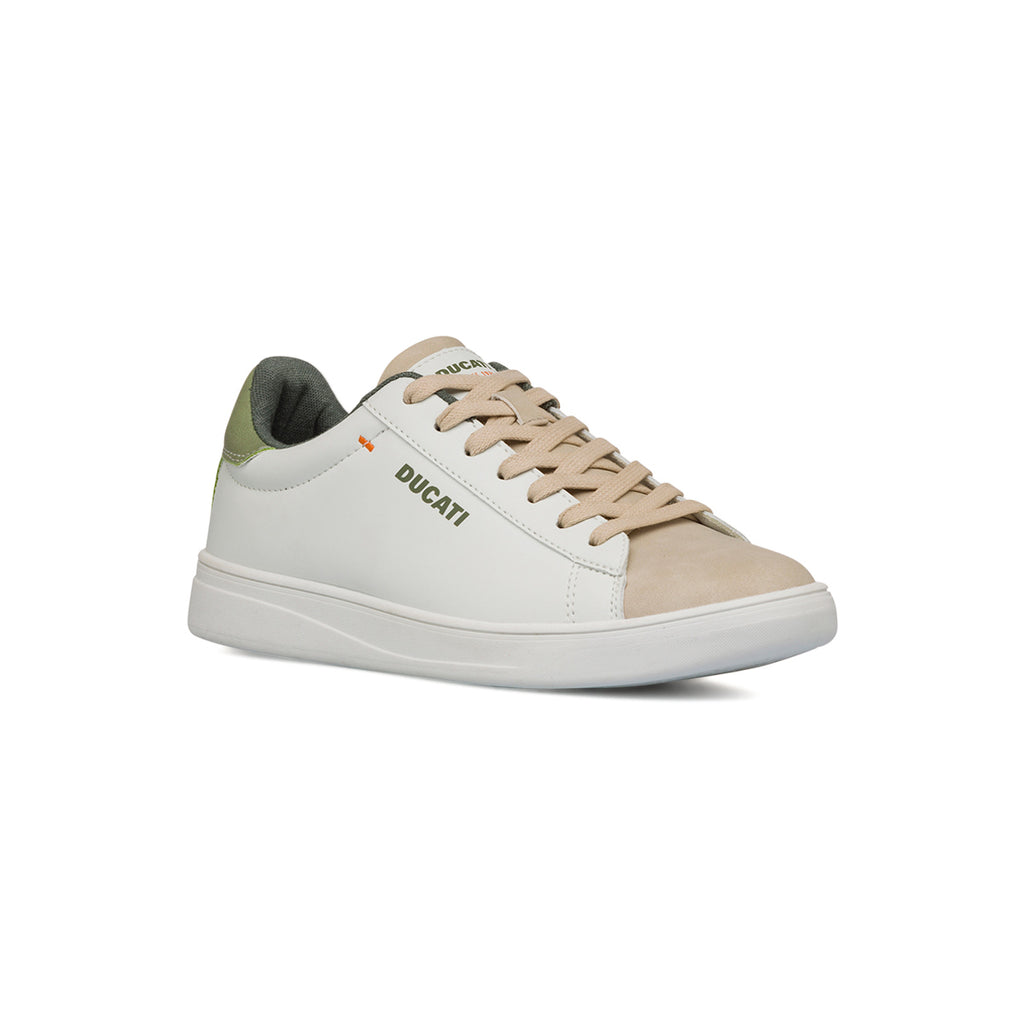 Sneakers bianche e beige da Uomo con dettaglio verde sul tallone Ducati