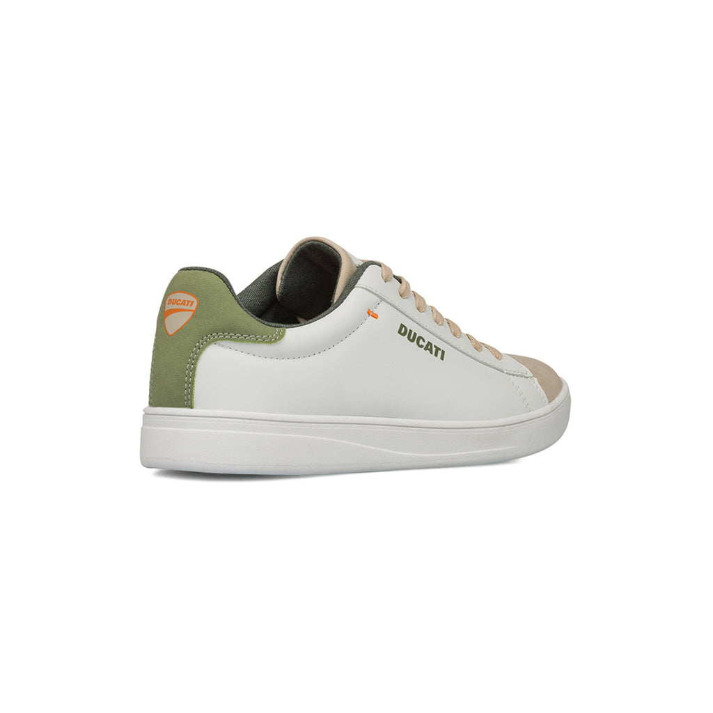 Sneakers bianche e beige da Uomo con dettaglio verde sul tallone Ducati