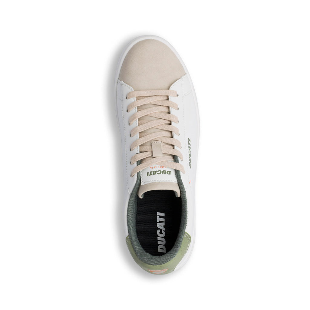Sneakers bianche e beige da Uomo con dettaglio verde sul tallone Ducati