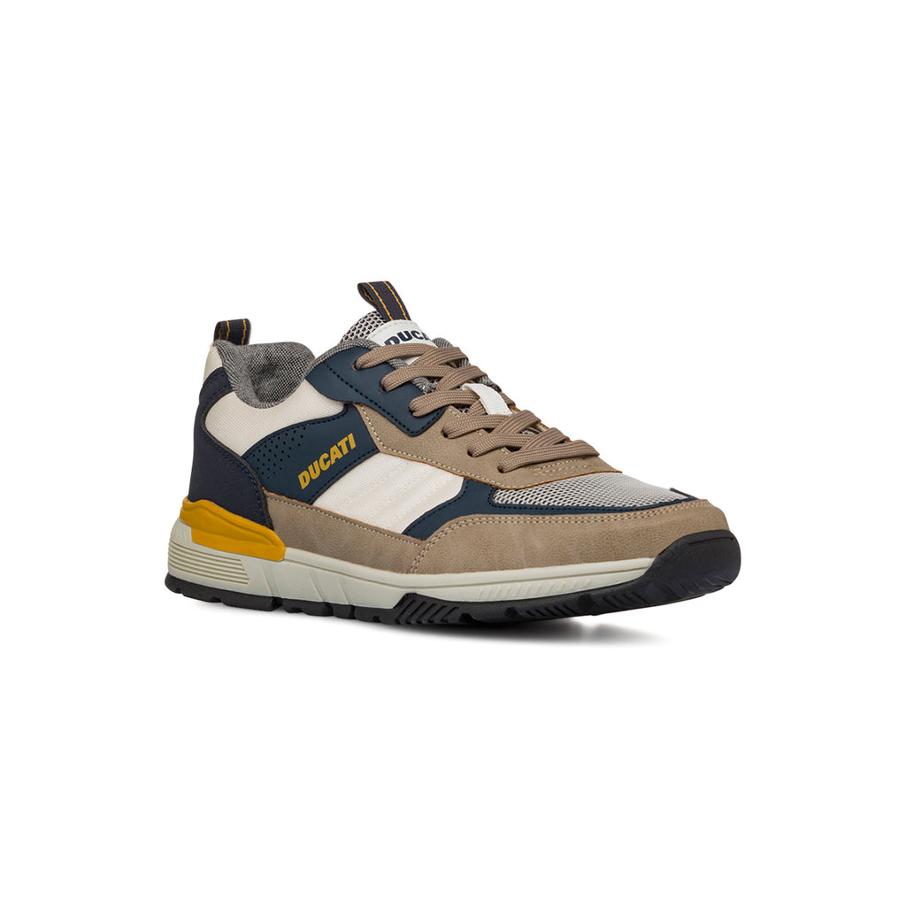 Sneakers bicolore beige e blu da Uomo colo logo laterale Ducati