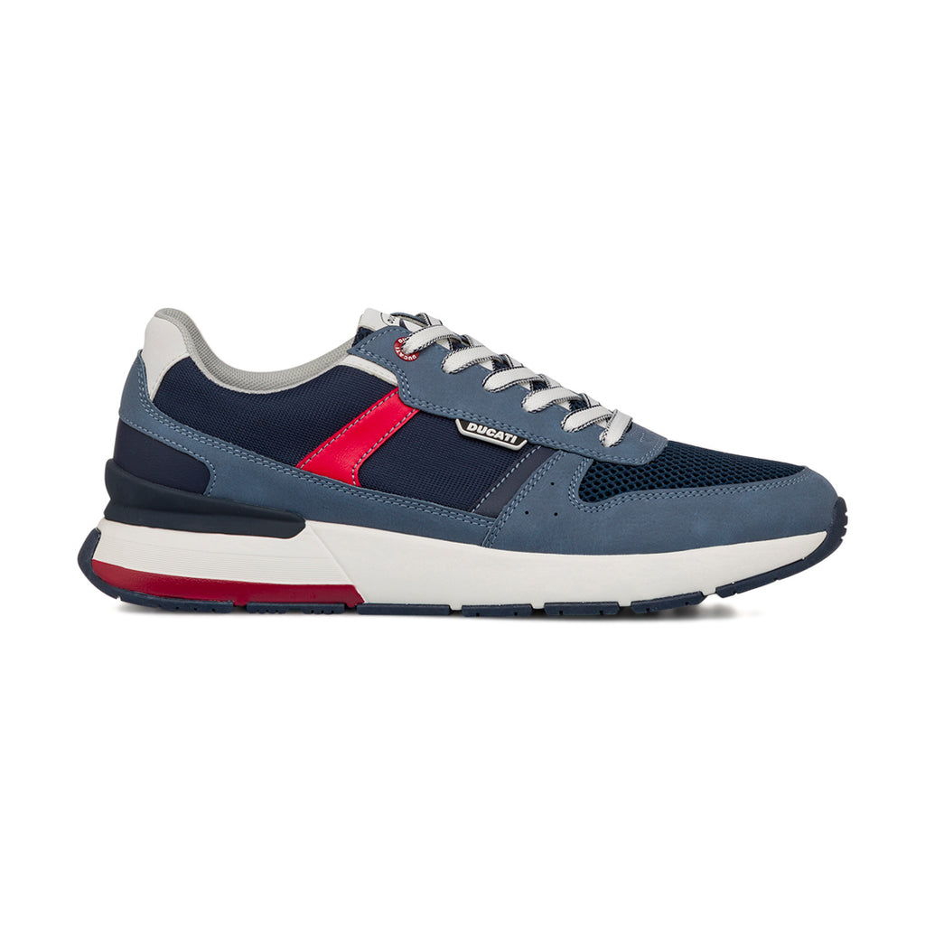 Sneakers uomo in tessuto blu con dettagli rossi e suola ammortizzata Ducati