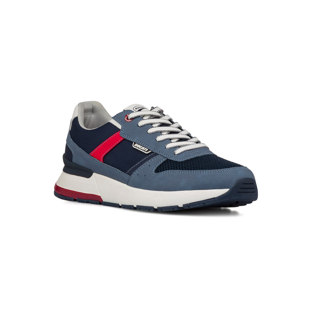Sneakers uomo in tessuto blu con dettagli rossi e suola ammortizzata Ducati