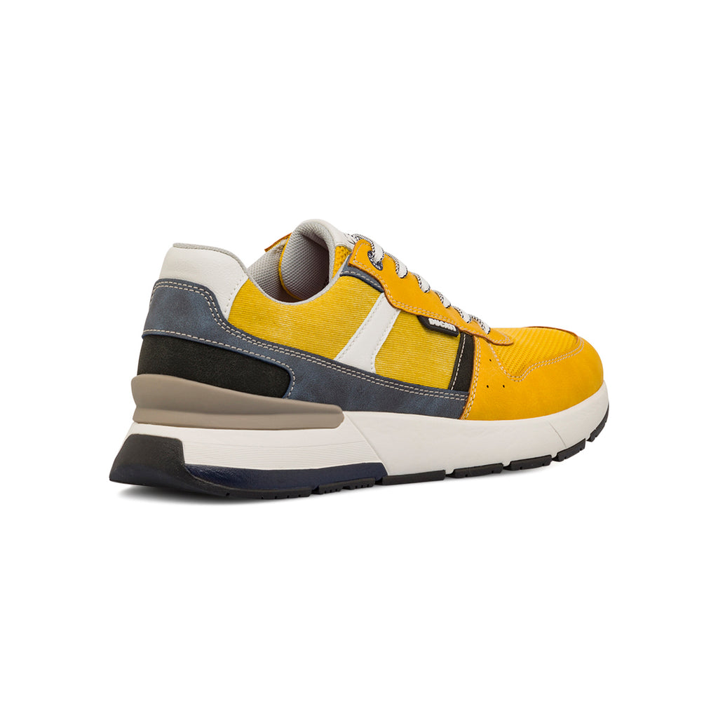 Sneakers gialle casual da uomo con dettagli neri e blu e logo Ducati